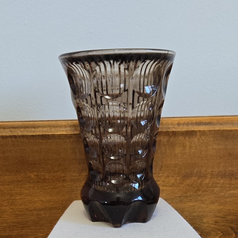 Vintage Fostoria Glass Highlights Pattern Smoky Gray Vase